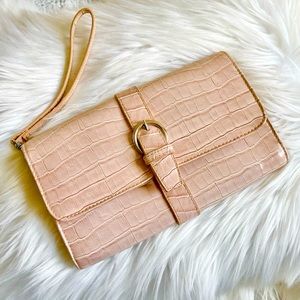 Chateau Pink Faux Croc Embossed Buckle Bag